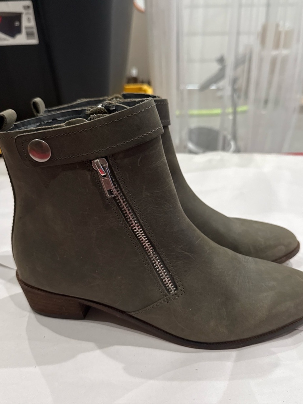 Women’s Olive Green/ brown  Side-Zip Ankle Boots